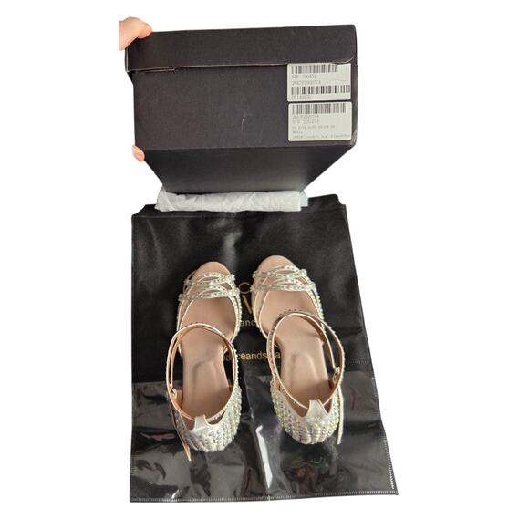 Satin & Leather Bridal / Ballroom Dance Heels Pearls & Rhinestones Sz 8 - Picture 6 of 9